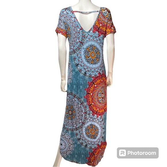 NWT Grecerelle Casual Loose Pocket V Neck Medallion Boho Print Maxi Dress Size S - Picture 5 of 13